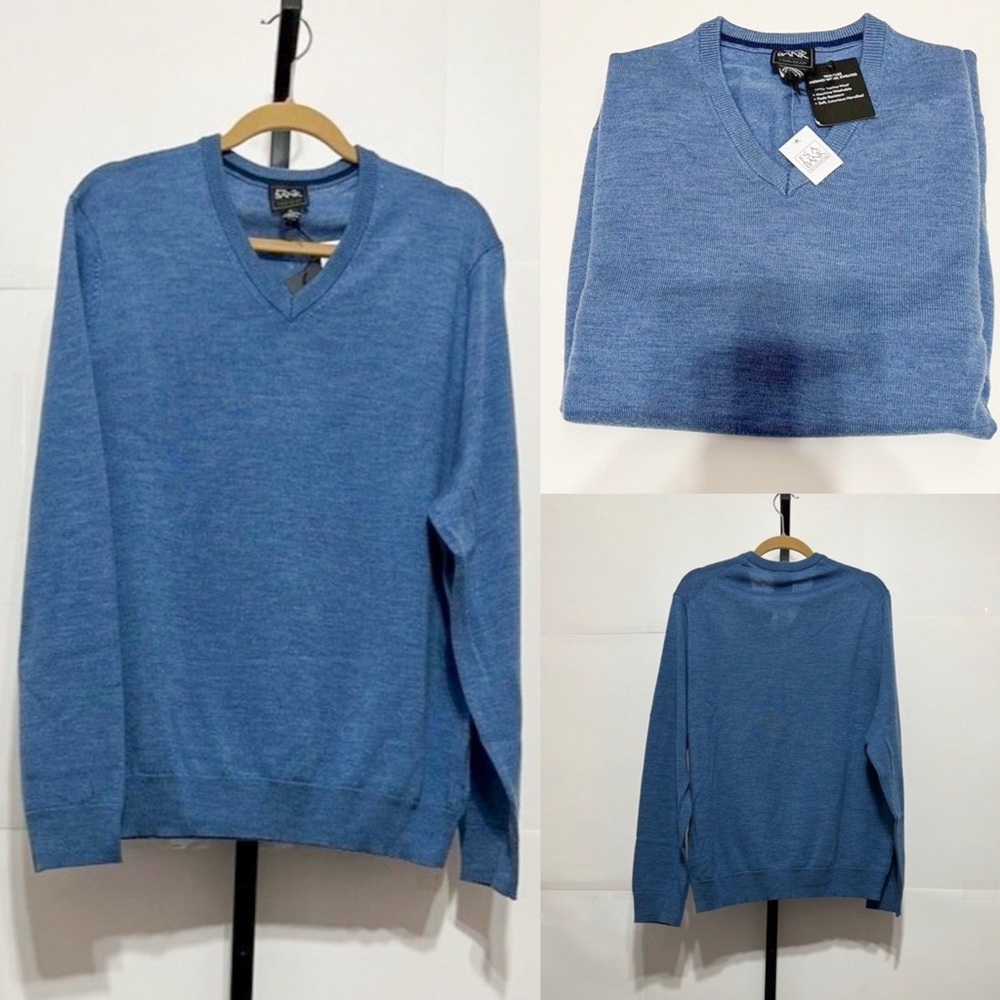 Jos A Bank NWT Sz XL Blue 70 Traveler Collection Merino Wool V-Neck Sweater